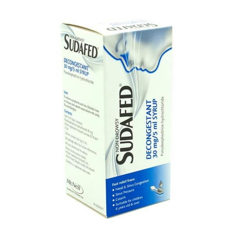 Sudafed Decongestant Syrup 30mg/5ml Pseudoephedrine 100ml 